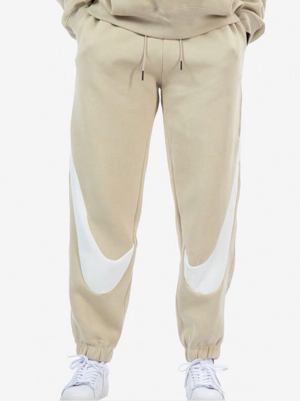 Nike Standard Fit Mid Rise Double Swoosh Sweatpants Womens Medium Tan DR6197-206